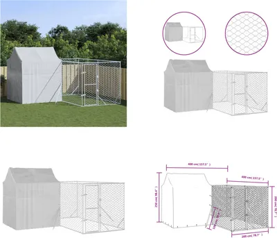 Immagine prodotto di vidaXL Cuccia per cani da esterno con tetto Argento 4x4x2,5m Acciaio zincato - Cuccia per cani da esterno - Cuccia per cani da esterno - Cuccia per cani - Gabbia per cani