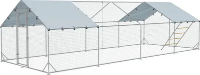 Produktbild von Hühnerstall, Freilaufgehege für Hühner, mit UV-beständiger Plane, Stahlgitter, Futterautomat, für 24-30 Hühner