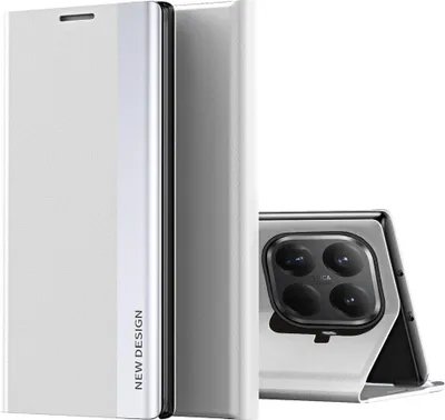 Produktbild von Kunstleder Hülle für Xiaomi 15T Pro Flip Magnet Adsorption & Standfunktion Silber