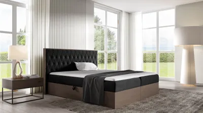 Produktbild von Kontinentales Bett 140x200 CHANTELLE 6 - dunkle Eiche / Graphit + GRATIS Matratzenauflage