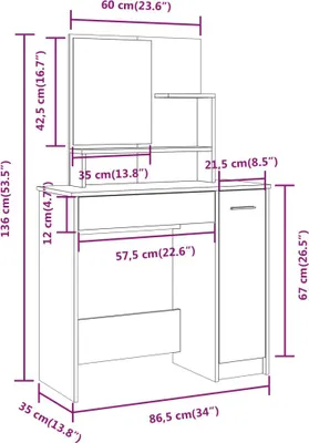 Imagen del producto de vidaXL Juego de tocador en roble ahumado, 86,5 x 35 x 136 cm