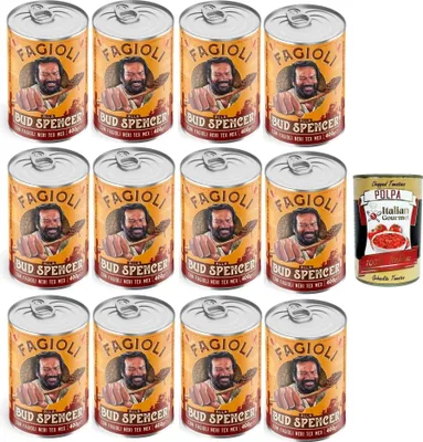 Produktbild von Fagioli alla Bud Spencer Tex Mex, Bud Power- Bud-Spencer-Tex Mex Bohnen fertig zum Probieren 12x 400gr + Italian Gourmet polpa 400g