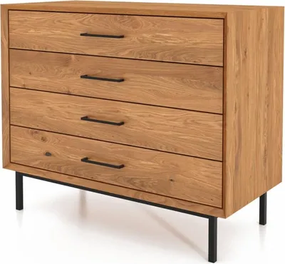 Produktbild von Kommode Seiba Wildeiche massiv 97x45x80 mit 4 Schubladen und Metallbeinen