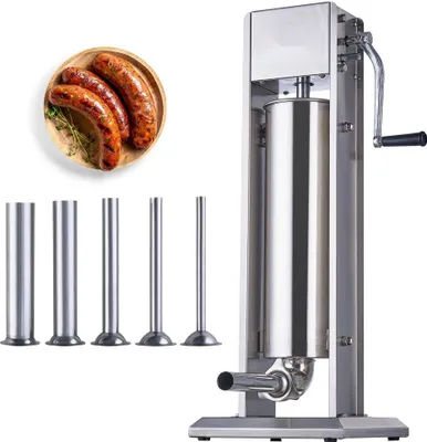 Produktbild von Manueller Wurstfüller 7L - Vertikale Wurstmaschine aus 304 Edelstahl - Drehzahlstufen - Entlüftungsventil - Zubehörteile - Großes Fassungsvermögen - Lebensmittelecht