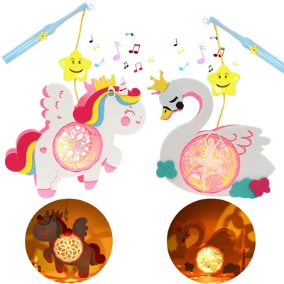 Produktbild von Laternen Bastelset - 2 Stück mit Laternenstab und LED Licht - Einhorn Motiv für Martinsumzug und Halloween