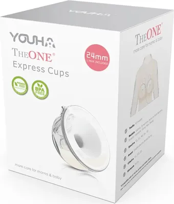 Produktbild von Youha® - The ONE - Express Cups PLUS: Freihändiges, doppelseitiges Abpumpen, umbaubar, BPA-frei, 2x 240ML, 22mm/24mm Borstschild, extra Ventile.