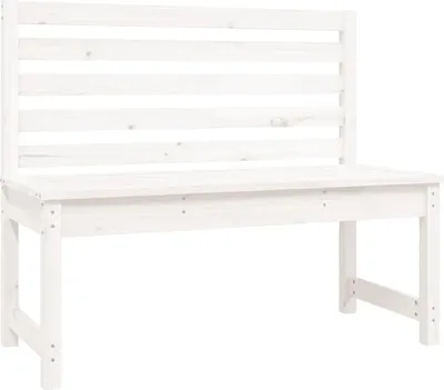 A white wooden garden bench with a slatted backrest, shown against a white background.