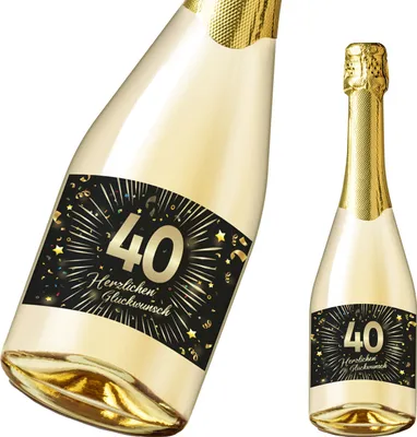 Produktbild von Friendly Fox Flaschenetikett zum 40. Geburtstag, 2x selbstklebende Flaschen Aufkleber zum 40. Geburtstag, Happy Birthday Etikett mit Goldfolie