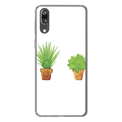 Produktbild von MuchoWow® Handyhülle Schutzhülle Hülle für Huawei P20 Blumentopf - Aquarell - Pflanzen Silikon Softcase Handy Hülle - Hardcover