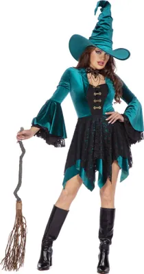 Image de Robe de sorcière en velours turquoise - Costume d'Halloween Femme Taille : 40