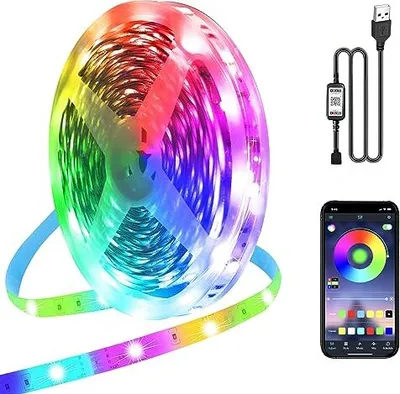 Produktbild von PSTAR LED Strip 10M, App Smart Steuerung RGB Streifen USB-Schnittstelle, 5V Lights Sync mit Musik, Fernbedienung, Timermodus, band für Haus,