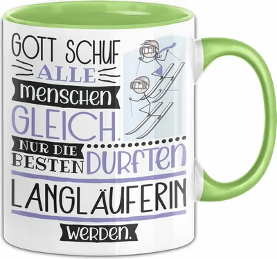 Produktbild von Langläuferin Geschenk Becher Tasse Gott Schuf Alle Menschen Gleich Nur Die Besten Durfeten Langläuferin Werden Geschenkidee Lustig (Grün)