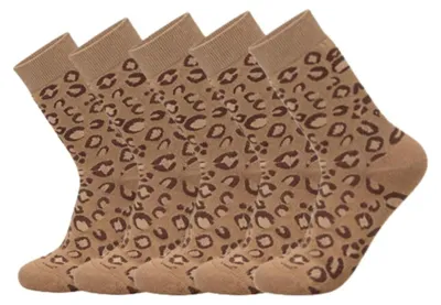 Obrázok produktu pre AKAMAS – 5 párov dámskych ponožiek s leopardím vzorom, farebné, ponožky s motívom leopardích zvierat