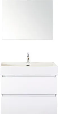 Produktbild von Badmöbel-Set Sanox Maxx XL BxHxT 81 x 183 x 45,5 cm Frontfarbe weiß hochglanz mit Waschtisch Keramik weiß und Keramik-Wa