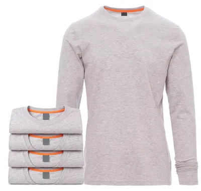 Produktbild von Mivaro Herren 5er Pack Langarmshirts Grau meliert - Longsleeves mit Rundhals aus Baumwollmischung, leicht anliegend, feinmaschiges Gewebe mit 165g/m² Stoffgewicht, Größen S bis 5XL