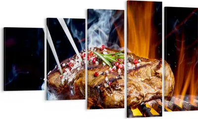 Produktbild von Bild auf Leinwand - Leinwandbild - Steak Grill Flammen Essen - 100x60cm - Wand Bild - Wanddeko - Leinwanddruck - Bilder - Kunstdruck - Wanddekoration - Leinwand bilder - Wandkunst - EG100x60-2865