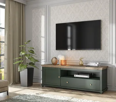 Produktbild von Lowboard EVORA Landhausstil dunkelgrün mit Tür, Schublade und offenem Fach 181x61x49 cm