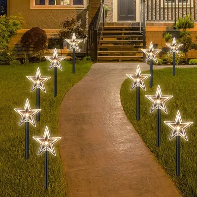 Obrázek produktu pro Jayseuw 10x zahradní zástrčka hvězda 23cm teplá bílá 6/18h časovač 1,6m světelné tyčinky, LED zahradní světla hvězda světla vánoční dekorace venkovní zahrada vodotěsná, vánoční světla dekorace