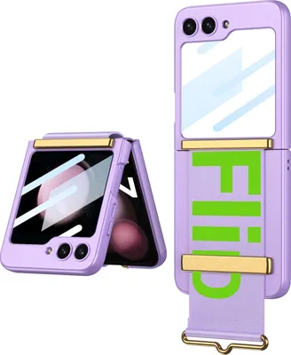 Image de Étui ultrafin pour Samsung Galaxy Z Flip 5 avec protection de la charnière, petite protection d'écran et sangle Violet