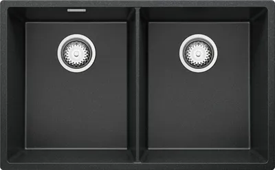 Produktbild von PRIMAGRAN Spülbecken Anthrazit 76x47cm, Granitspüle 2 Becken + Ablauf-Set, Küchenspüle ab 80er Unterschrank - London Slim Twin