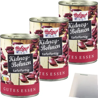 Produktbild von Hofgut Kidneybohnen 3er Pack (3x425ml Dose) + usy Block
