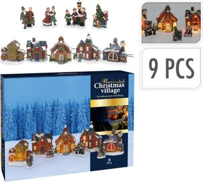 Ambiance 9-tlg. Weihnachtsdorf Figuren Set mit Beleuchtung