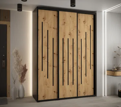 Obrázek produktu pro Šatní skříň ASIRI 8 - 170/60 cm, černá / dub artisan / černá