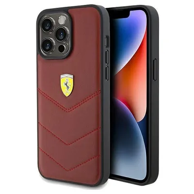 Produktbild von Ferrari FEHCP15XRDUR iPhone 15 Pro Max  6.7" rot hardcase Leather Stitched Lines Schutzhülle