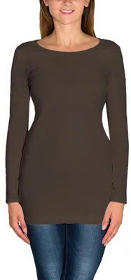 Produktbild von Alkato Damen Langarm Longshirt  Langarmshirt Tunika Basic Shirt, Farbe: Braun, Größe: M