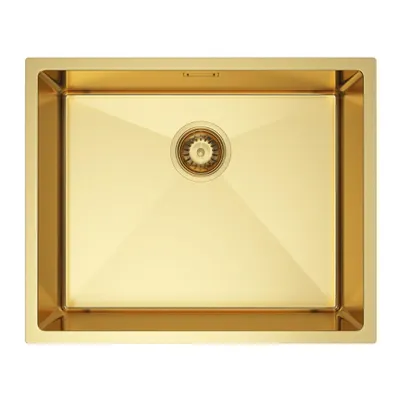Productafbeelding van VBChome Inbouwspoelbak 54x44 cm, roestvrij staal, goudkleurig. Inbouwspoelbak met 1 kom, zonder afvoerbak. Spoelbakdiepte 21 cm, geschikt voor keukenkastjes vanaf 60 cm. Goudkleurige afwerking