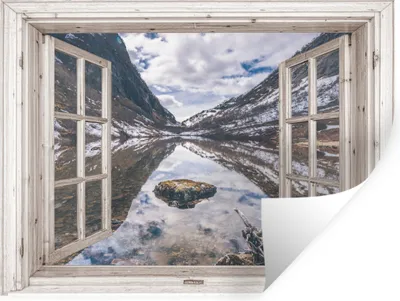 Produktbild von MuchoWow® Wandtattoo Wandsticker Wandaufkleber Aussicht - Berg - Wasser 120x90 cm Selbstklebend und Repositionierbar - Aufkleber