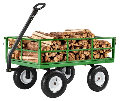 Image de VEVOR Chariot 110x75x67 cm, chariot de transport, chariot de jardin, chariot pour outils, chariot 2 en 1, parties latérales amovibles en matériau mesh, poignée pivotante à 180