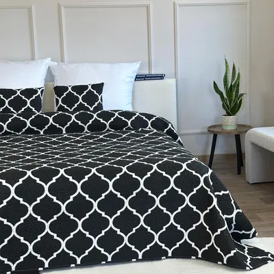 Produktbild von Tagesdecke Zweiseitige Bettüberwurf Allzweckdecke Steppdecke TAVIRA Sofa Bett Decken XXL Schwarz Weiß (3 TLG Set) 220x240cm + 2 Kissenbezüge 40x40 cm