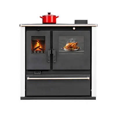 Produktbild von Kaminofen ALAZ GP8M-PLUS INOX Weiß 8 kW, Kaminofen mit Backfach, Kamin Heizofen Dauerbrandofen Holzofen, Кaminholz Hüttenofen, Кaminfeuer
