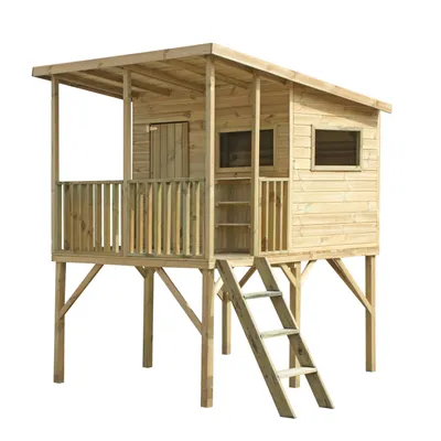 Produktbild von 4iQ Holz-Spielhaus Robinson für Kinder 220x174 cm | Spielhaus mit Plattform 110 cm | Garten-Spielhaus Kinder Holz