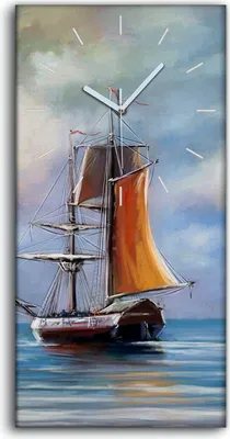Produktbild von Wandbild Leinwand Bilder mit Uhr Quarz 30x60 Schiff Meer Landschaft Gemälde - weiße Hände