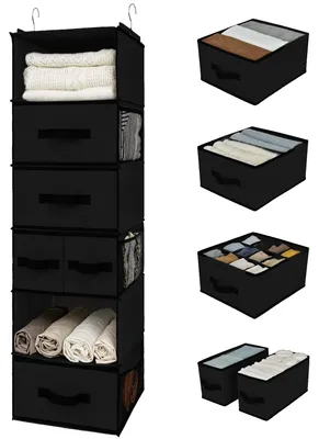 Produktbild von Hängender Kleiderschrank-Organizer, einteiliger Hängeorganizer mit Schubladen, schwarzer hängender Aufbewahrungsschrank-Organizer, hängender Kleiderschrank-Organizer, Schrank-Organizer