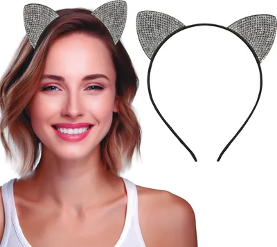 Produktbild von Tierisch Funkelnde Ohren Karnevals Haarreif Kostüm Accessoire Glamour Diadem Maus Tier Party Highlight Glitzer Verzierung, Farbe: Silber