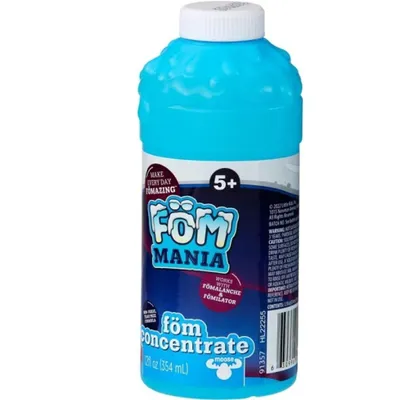 A bottle of bubble concentrate on a white background.