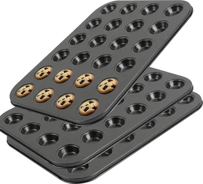 Produktbild von Set von 2 Mini-Muffinbackformen - Antihaftform für Cupcakes - 24 Tassen Mini-Muffinform - Cupcakeformen zum Backen - Kohlenstoffstahl - Mini-Muffinform für Cupcakes - Eierkuchen - Muffins - Brownies