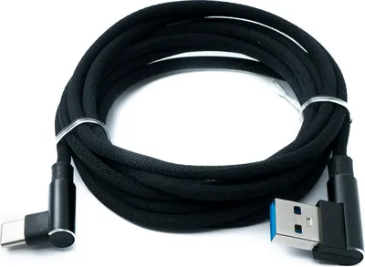 Produktbild von SYSTEM-S USB 3.1 Kabel 2 m Typ C Stecker zu 3.0 Typ A Stecker geflochten Winkel Schwarz