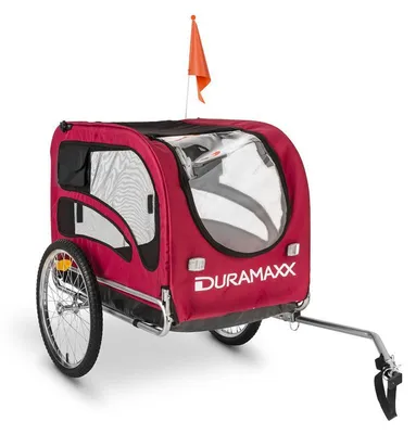 Obrázok produktu pre DURAMAXX King Rex príves na bicykel a kočík pre psa - Prívesný vozík za bicykel pre psov s objemom 250 litrov, max. 40 kg, pre malé až stredne veľké psy, guľová spojka pre bicykle 26" - 28", červený