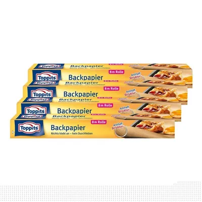 Produktbild von Toppits Backpapier 8m Rolle 38cm breit Antihaft-StStruktur (4er Pack)