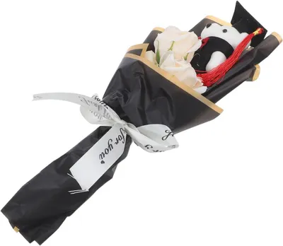 Productafbeelding van Afstudeerbeer Boeket - Knuffelbeer Decoratie - Feestelijke Herinnering - Kunstbloemen - 37 cm Hoog - Zwart