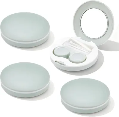 Imagen del producto de Estuche para lentes de contacto, juego de 4 unidades, color verde, con espejo y solución, ideal para viajes