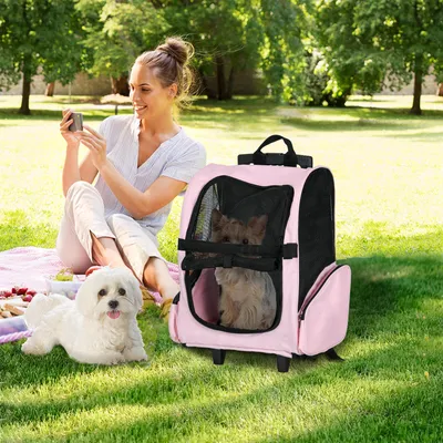 Imagen del producto de Bolsa de transporte para perros Sweiko, diseño 2 en 1, tela Oxford, color rosa