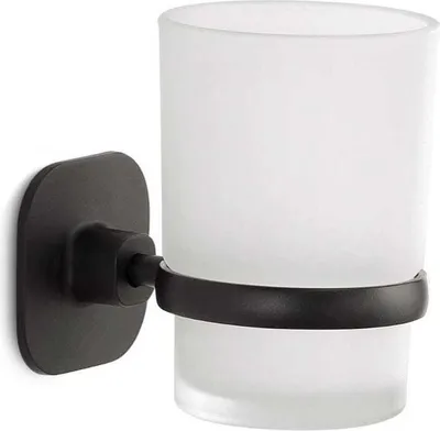 Immagine prodotto di Portaspazzolini da muro vetro/acciaio inox nero opaco | Timo