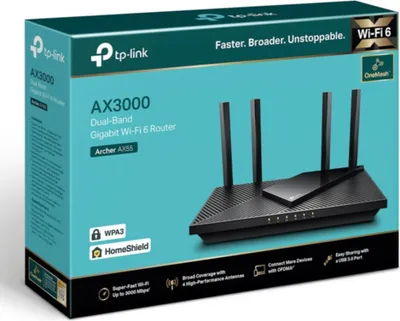 Immagine prodotto di TP-LINK Archer AX55 WLAN-Router Gigabit Ethernet Dual-Band (2,4 GHz/5 GHz) Schwarz (ARCHER AX55)