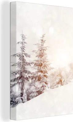 Produktbild von MuchoWow® - Leinwandbilder - Baum - Schnee - Winter, Wandbild, Wanddeko Bilder Wohnzimmer, 60x90 cm