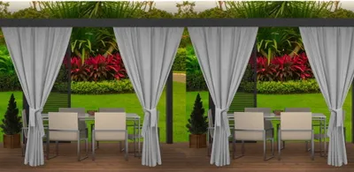 Produktbild von Gartenvorhang 4 Stück 155x200cm, Garten Vorhang Grau, Terrasse Vorhang, wasserdichter Außenvorhang, Außenvorhang, Balkon Vorhang